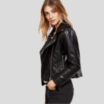Scarlett Black Biker Leather Jacket - Image 4
