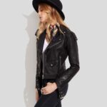 Sienna Black Biker Leather Jacket - Image 3