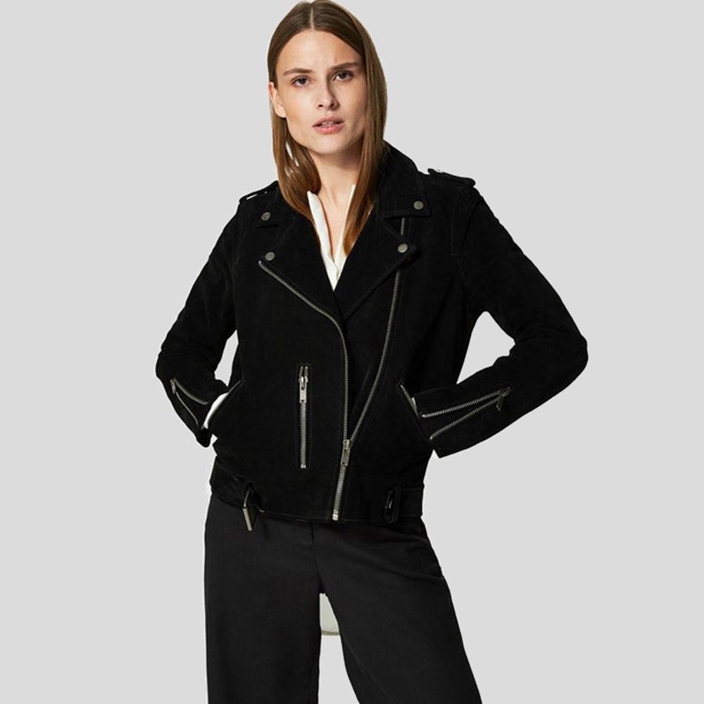 biker-leather-jacket-suede-gracie-black-1.jpg Gracie Black Suede Biker Leather Jacket - Image 1