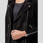 Gracie Black Suede Biker Leather Jacket - Image 5