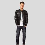 Reggie Black Bomber Leather Jacket - Image 3