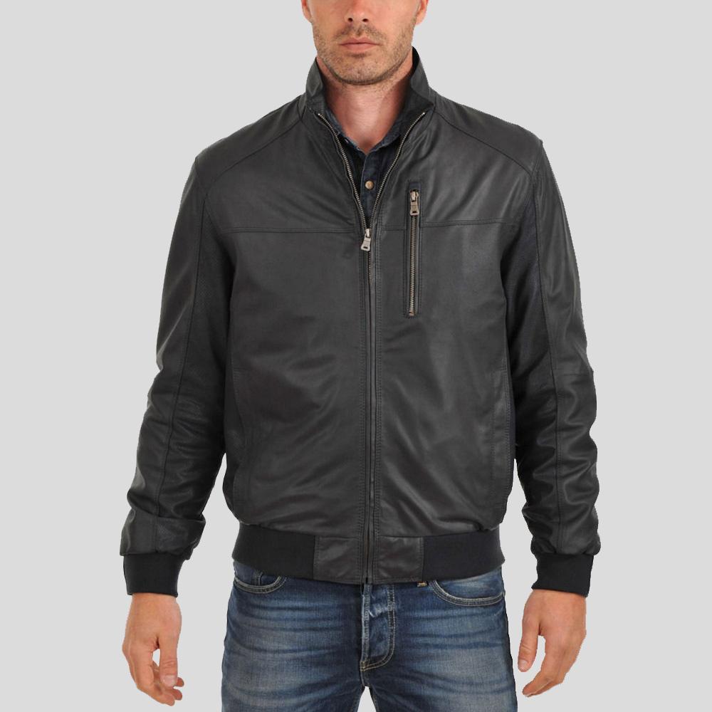 bomber-leather-jacket-cole-black-1.jpg Cole Black Bomber Leather Jacket - Image 1