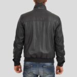 Cole Black Bomber Leather Jacket - Image 2