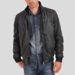 Cole Black Bomber Leather Jacket - Image 3