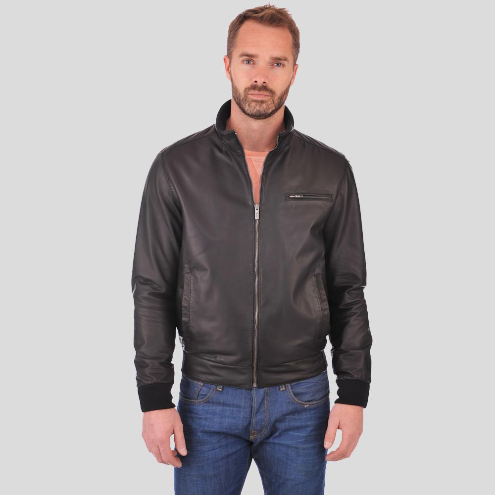 bomber-leather-jacket-flynn-black-1.jpg Flynn Black Bomber Leather Jacket - Image 1