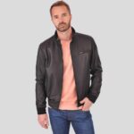 Flynn Black Bomber Leather Jacket - Image 3