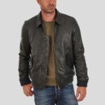 Ioan Black Bomber Leather Jacket - Image 2
