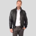 Kian Black Bomber Leather Jacket