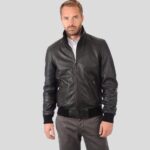Kian Black Bomber Leather Jacket - Image 3