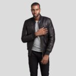 Kyros Black Bomber Genuine Leather Jacket - Image 2