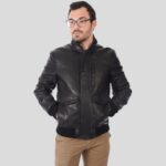 Reece Black Bomber Leather Jacket - Image 2