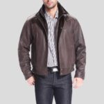 Lee Distressed Brown Bomber Leather Jacket - Image 2