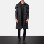 Mens Classic Black Sheepskin Leather Dustoer Coat