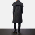 Mens Classic Black Sheepskin Leather Dustoer Coat - Image 2