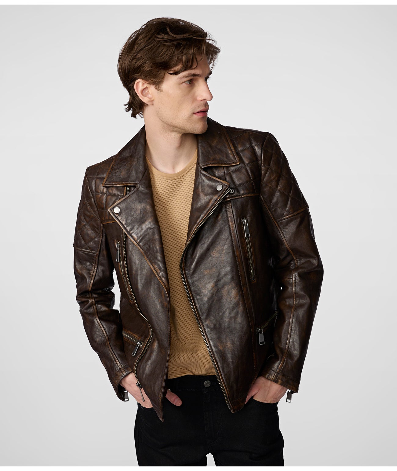 custom-mens-distressed-biker-leather-jacket-in-dark-brown-arcane-fox-1.jpg Men's Distressed Biker Leather Jacket In Dark Brown - Image 1