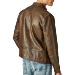 Men's Distressed Motorcycle Leather Jacket In Brown - Image 2