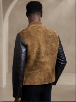 Men's Varsity Suede Motorcycle Leather Jacket In Brown - Image 2