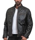 Men's Vintage Motorcycle Leather Jacket In Black - Image 2