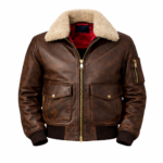Mens Brown Waxed Sheepskin Aviator Leather Flight Jacket