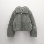 New Grey Womens Winter Shearling Short Fox Fur Jacket - Image 2