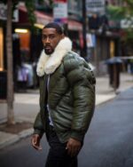 MEN V BOMBER JACKET - MONEY GREEN (OFF WHITE FUR) - Image 2