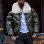 MEN V BOMBER JACKET - MONEY GREEN (OFF WHITE FUR)
