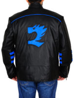 Black & Blue Biker Leather Jacket - Image 3