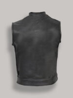 Men Black Leather Vest - Image 2