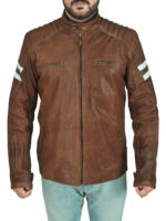 Classic Brown Leather Biker Jacket - Image 4