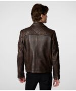 Men's Distressed Biker Leather Jacket In Dark Brown - Image 3