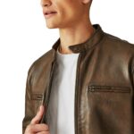 Men's Distressed Motorcycle Leather Jacket In Brown - Image 3
