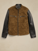 Men's Varsity Suede Motorcycle Leather Jacket In Brown - Image 3