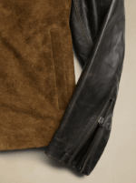 Men's Varsity Suede Motorcycle Leather Jacket In Brown - Image 4
