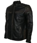 Men's Vintage Cafe Racer Leather Jacket In Black - Image 2