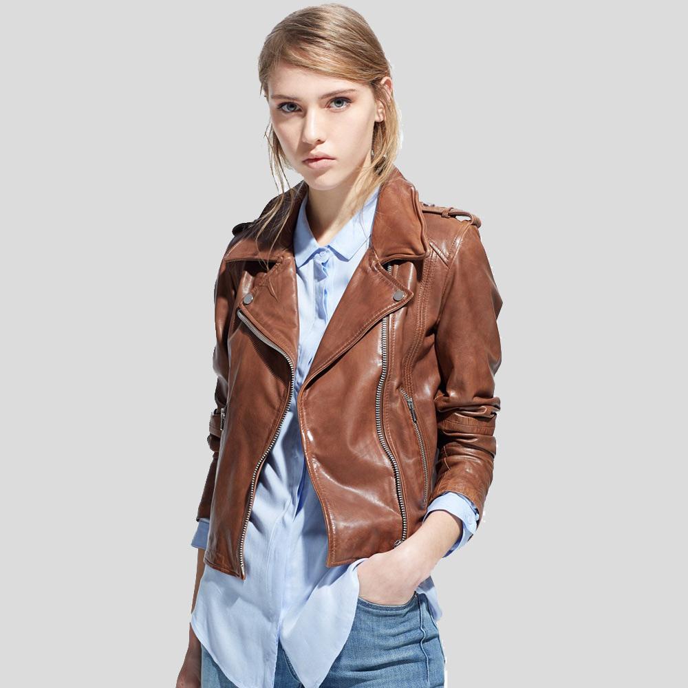 motorcycle-leather-jacket-emma-womens-brown-1.jpg Emma Brown Motorcycle Leather Jacket - Image 1