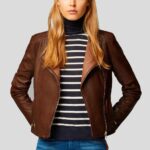 Olivia Brown Motorcycle Leather Jacket - Image 2