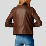 Olivia Brown Motorcycle Leather Jacket - Image 3
