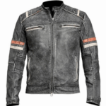 Men's Cafe Racer Distressed Leather Jacket In Black