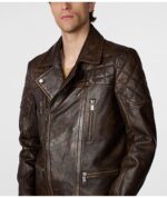Men's Distressed Biker Leather Jacket In Dark Brown - Image 2