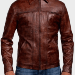 Men's Motorcycle Distressed Leather Jacket In Dark Brown