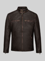 Men's Motorcycle Vintage Leather Jacket In Coffee Brown