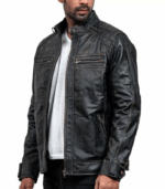 Men's Vintage Motorcycle Leather Jacket In Black - Image 4