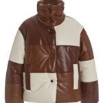Luxury Style Lamb Brown Leather Puffer Jacket