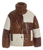 Luxury Style Lamb Brown Leather Puffer Jacket