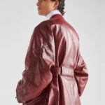 Women's Red Oversized Sheepskin Leather Bomber Jacket - Image 2