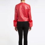 Women's Red Leather biker jacket with Faux Fur - Image 2