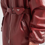 Women's Red Oversized Sheepskin Leather Bomber Jacket - Image 3