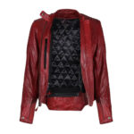 Women Red B3 Sheepskin Leather Biker Jacket - Image 3
