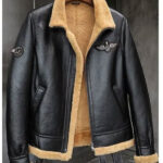 Mens Sheepskin Motorcycle Shearling Leather Bomber Jacket
