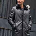 Mink Fur Coat Long Fur Outwear Black Leather Overcoat